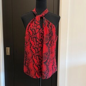 Veronica M Red and Black Snake Print Halter Top